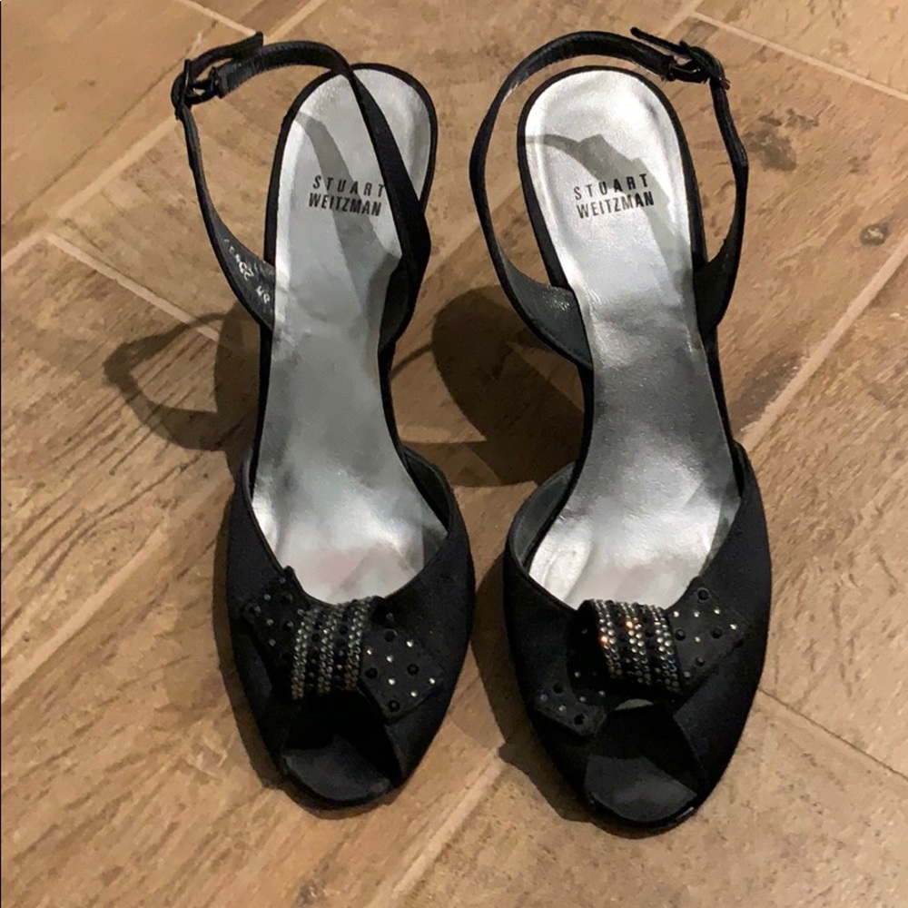 Satin Stuart Weitzman heels with rhinestones